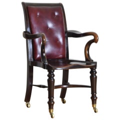 English William IV Mahogany and Leather Upholstered Desk Chair, Mid-19th Century