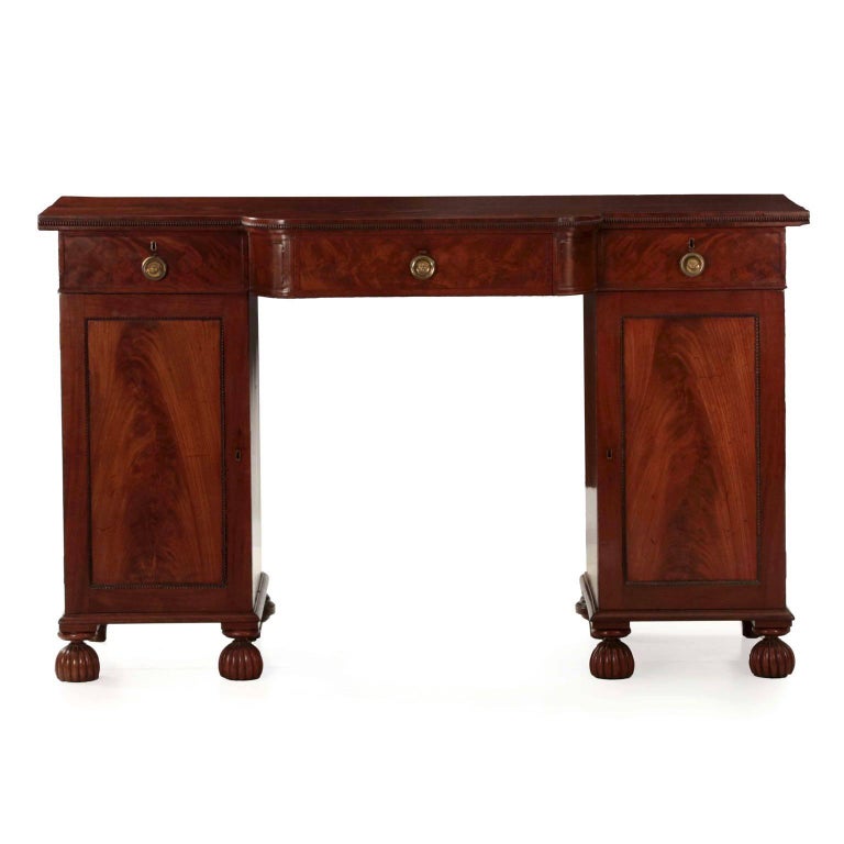 English William IV Mahogany Antique Pedestal Sideboard Console, 19th