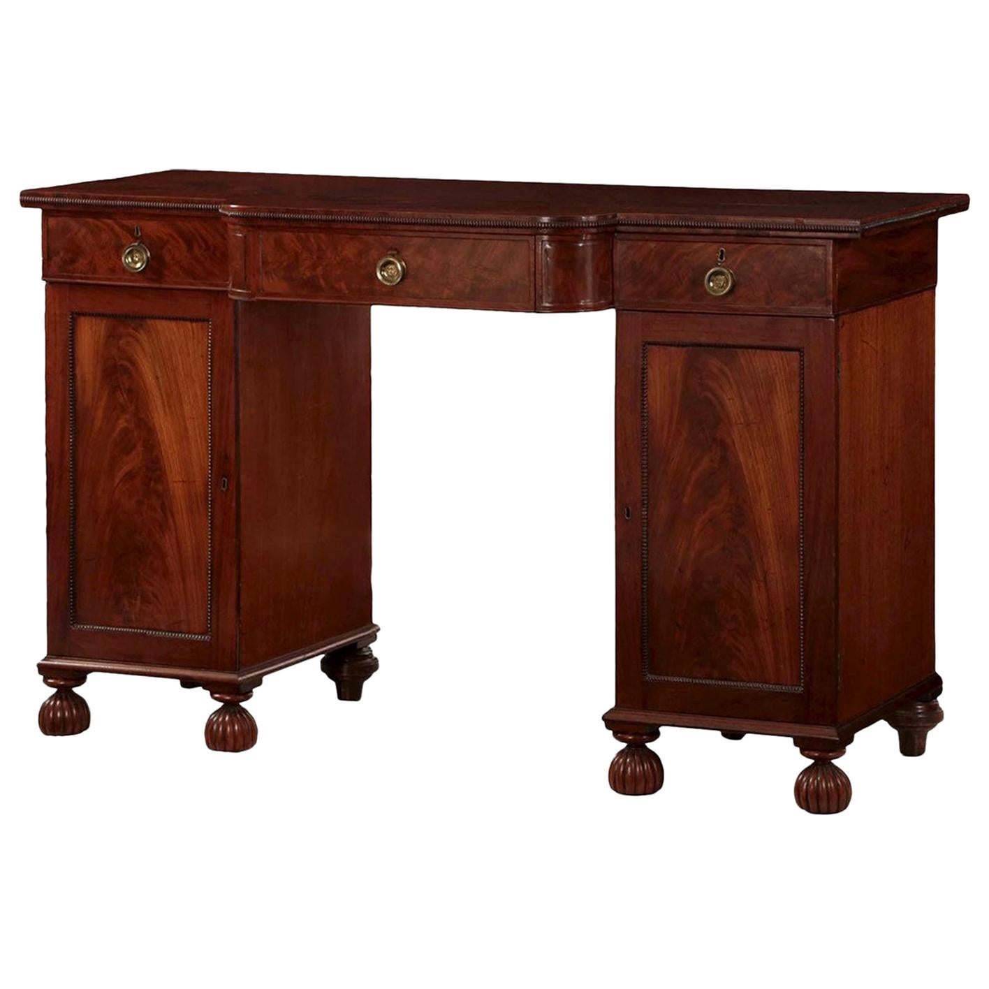 English William IV Mahogany Antique Pedestal Sideboard Console, 19th