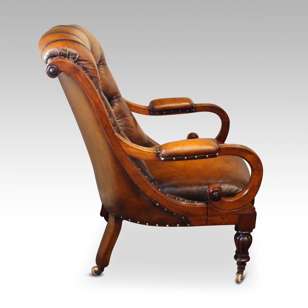 English William IV Mahogany Buttoned Leather Reading Chair, 19th Century 3