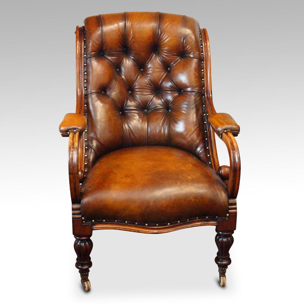 English William IV Mahogany Buttoned Leather Reading Chair, 19th Century 4
