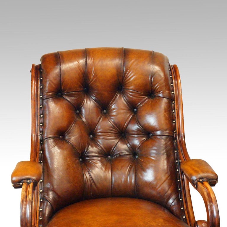 English William IV Mahogany Buttoned Leather Reading Chair, 19th