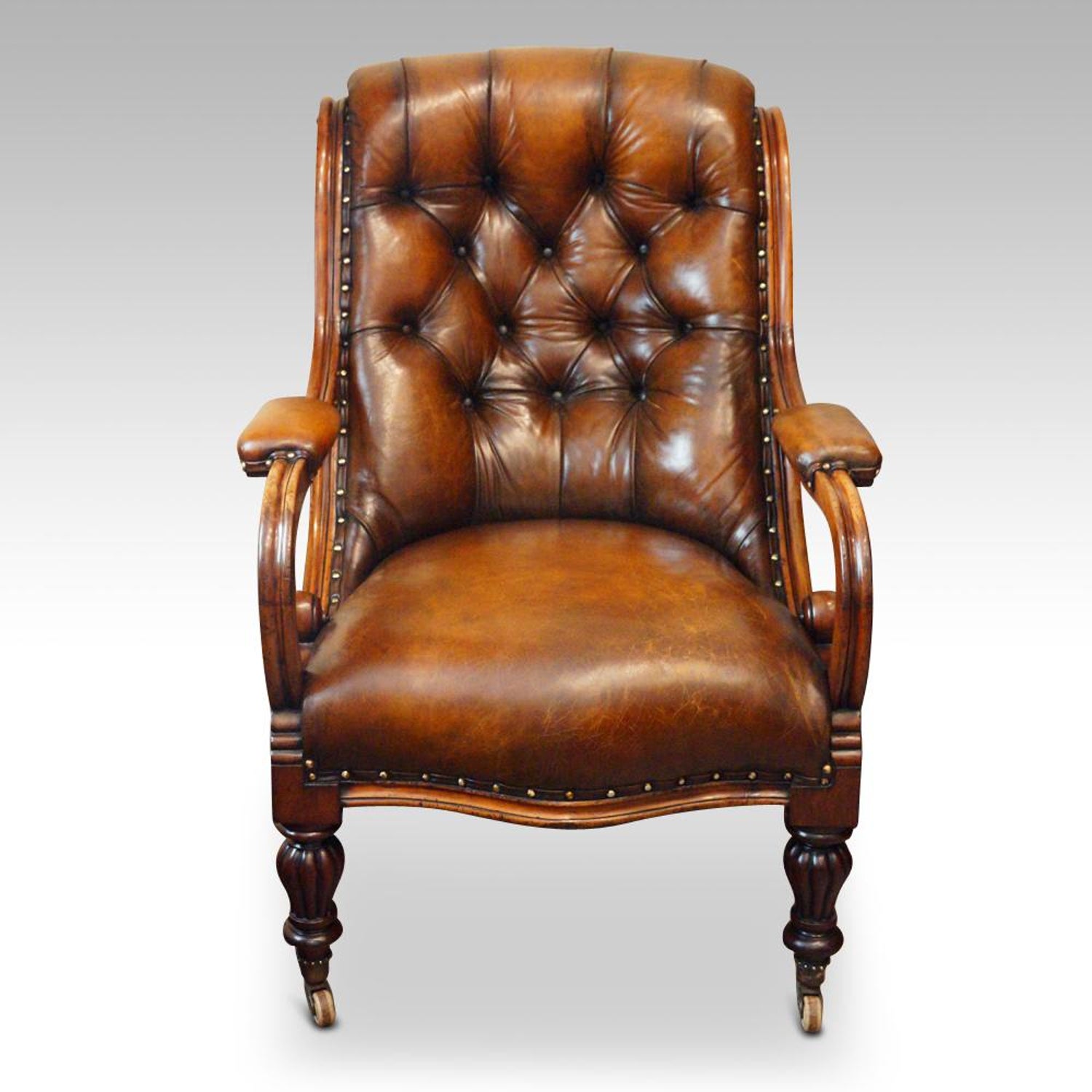 English William Iv Mahogany Oned, Brown Leather Reading Chair