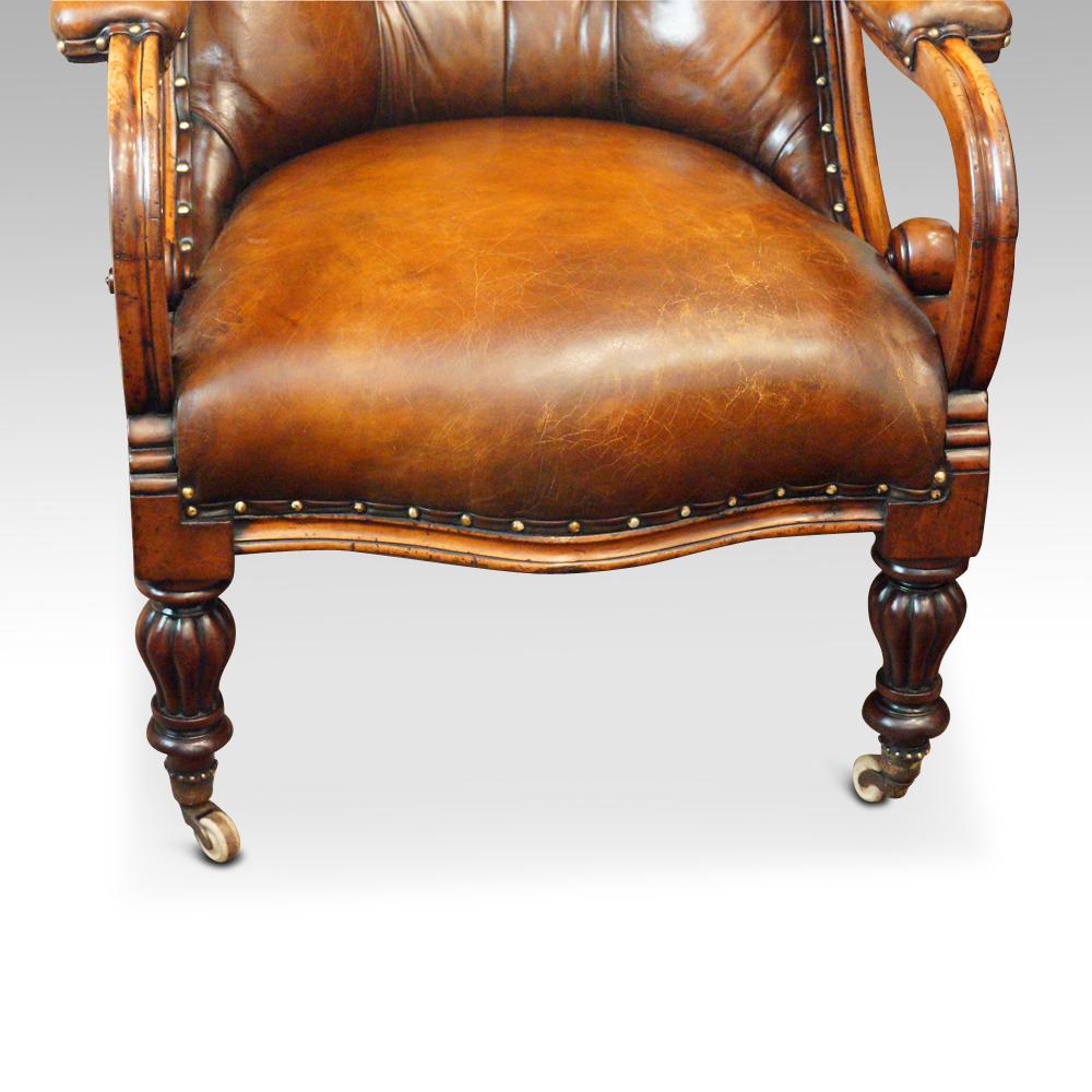 English William IV Mahogany Buttoned Leather Reading Chair, 19th Century In Good Condition In Salisbury, Wiltshire