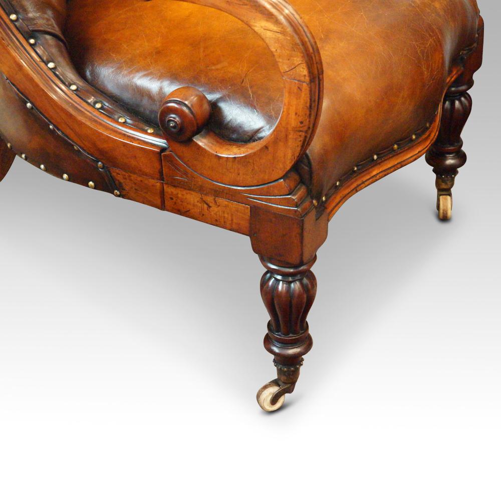 Mid-19th Century English William IV Mahogany Buttoned Leather Reading Chair, 19th Century