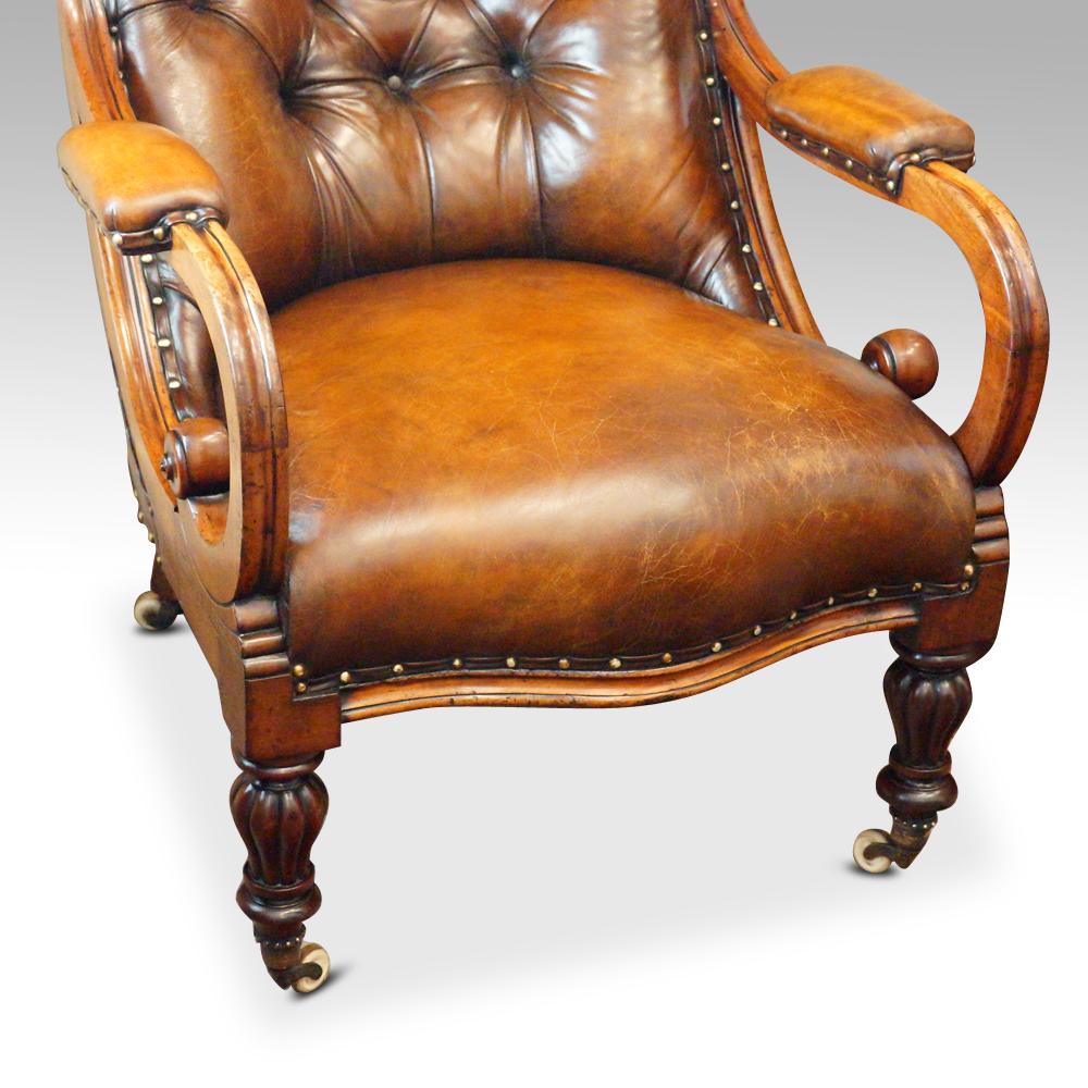 English William IV Mahogany Buttoned Leather Reading Chair, 19th Century 1