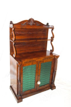 English William IV Mahogany Chiffonier with Carved Pediment and Ebony Inlay