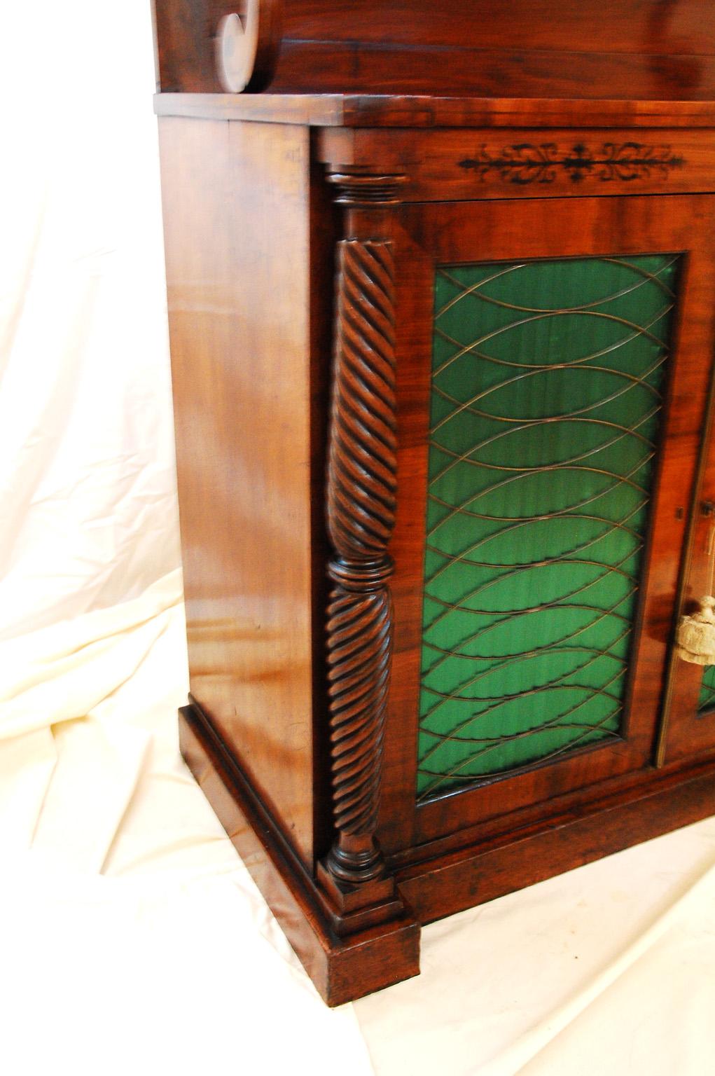 English William IV Mahogany Chiffonier with Carved Pediment and Ebony Inlay For Sale 1