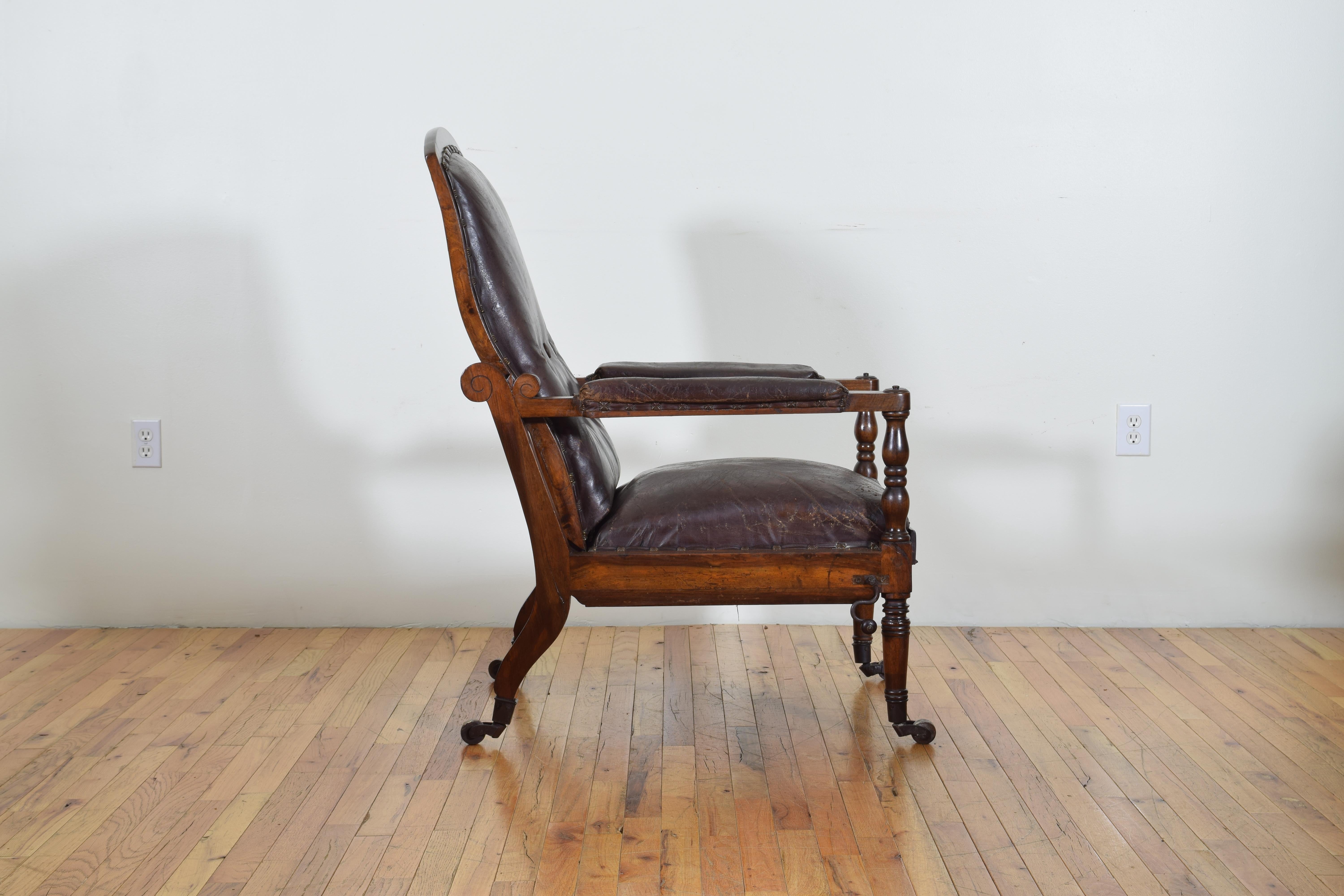 English William IV Mahogany & Leather Metamorphic Reclining Armchair, circa 1830 1