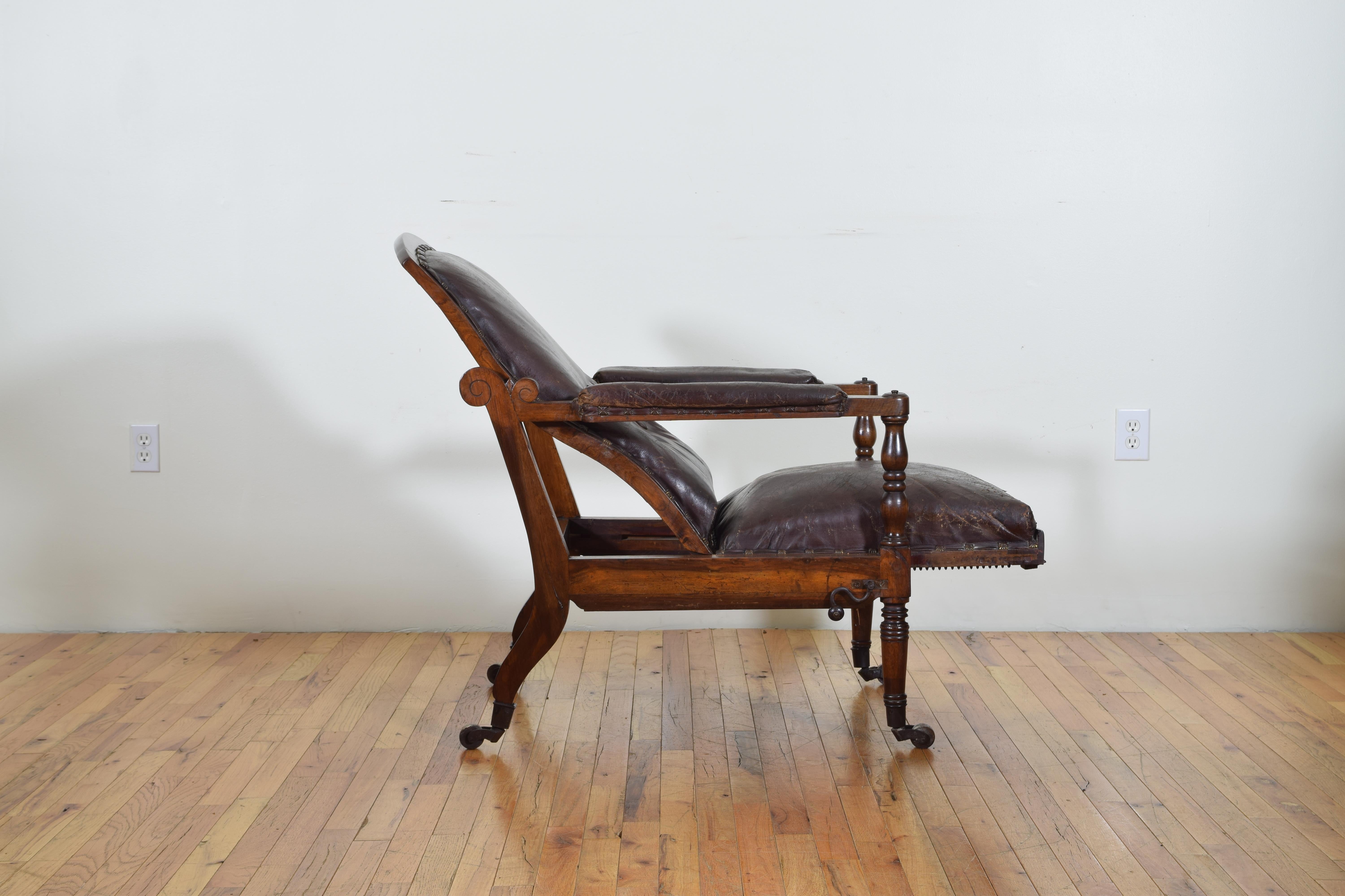 English William IV Mahogany & Leather Metamorphic Reclining Armchair, circa 1830 2