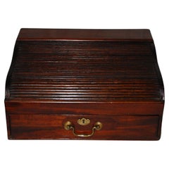 English William IV Mahogany Tambour Writing Box with Drawer Serpentine Shaped