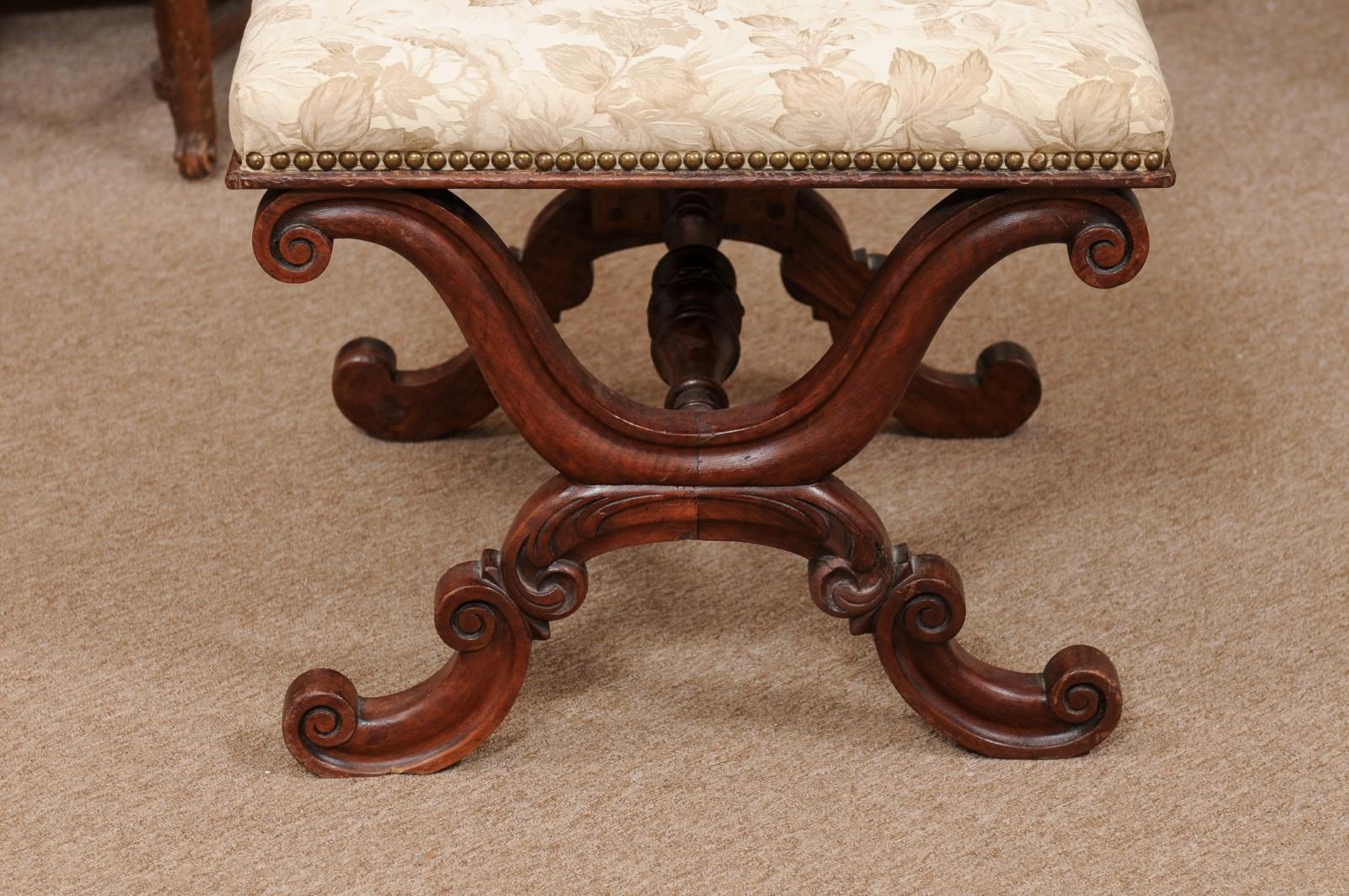 English William IV Mahogany X Form Bench with Upholstered Seat, ca. 1830 6