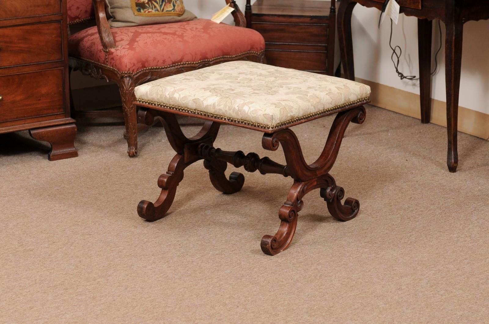 English William IV Mahogany X Form Bench with Upholstered Seat, ca. 1830 For Sale 7