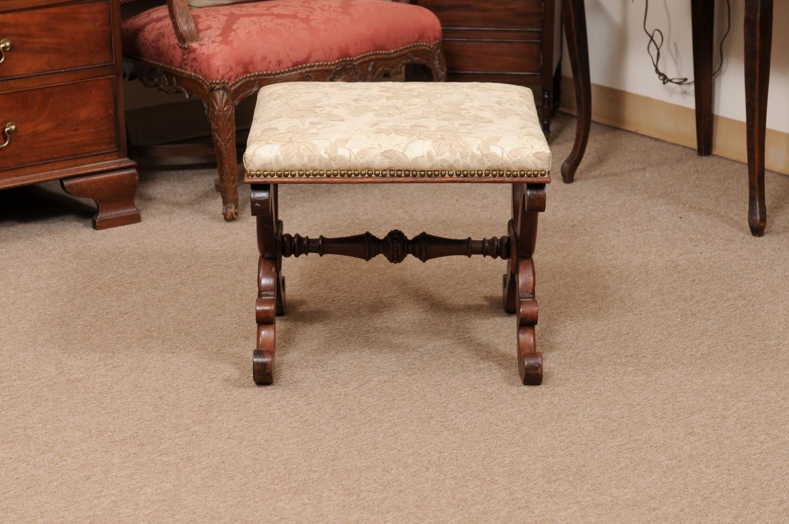 English William IV Mahogany X Form Bench with Upholstered Seat, ca. 1830 8