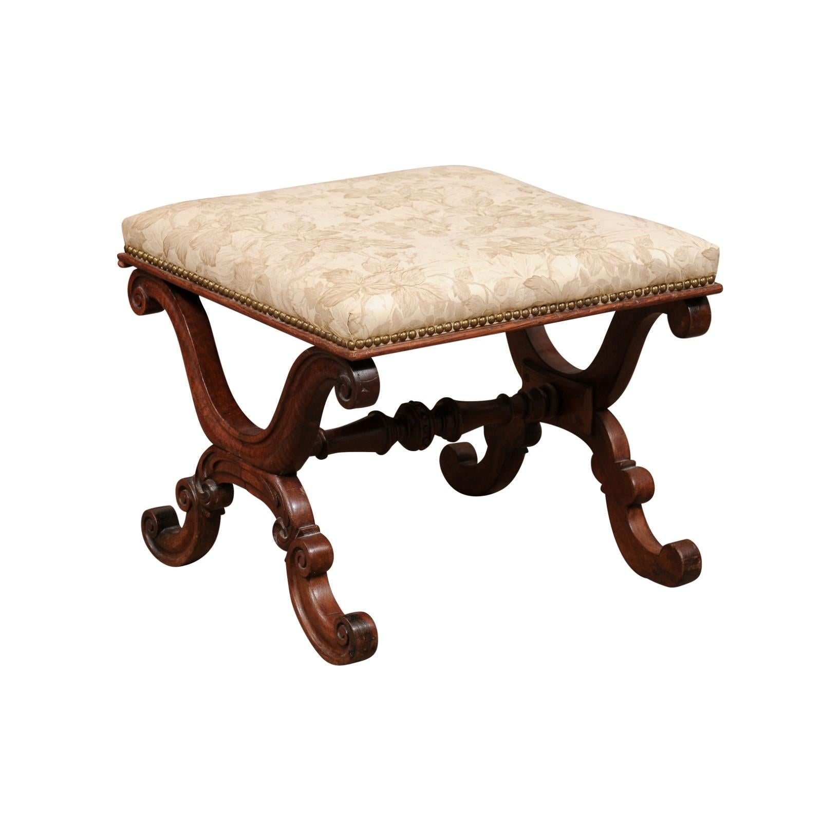 English William IV Mahogany X Form Bench with Upholstered Seat, ca. 1830 In Good Condition For Sale In Atlanta, GA