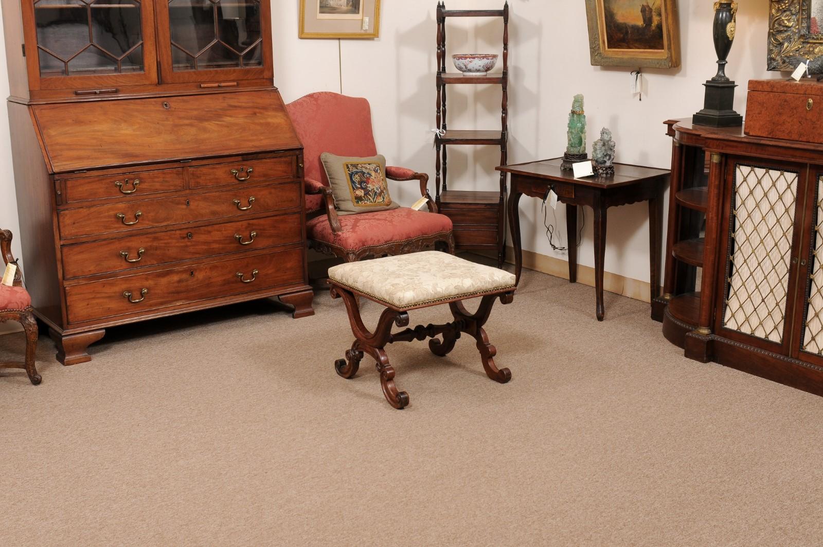 Upholstery English William IV Mahogany X Form Bench with Upholstered Seat, ca. 1830 For Sale