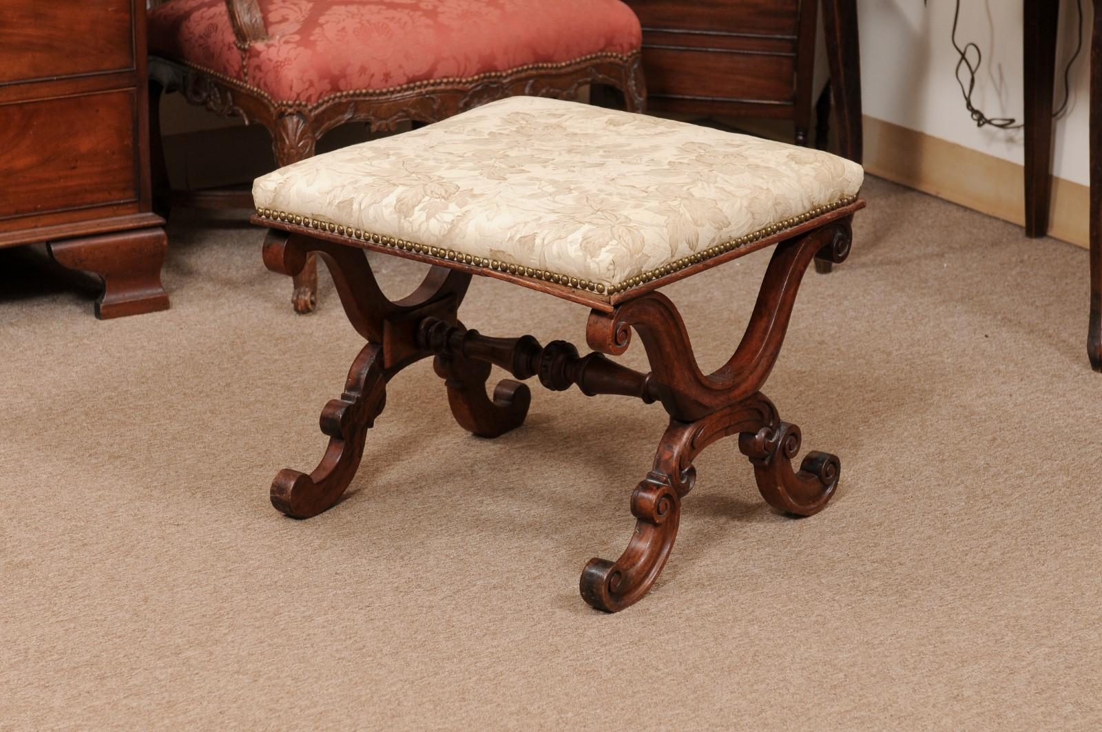 English William IV Mahogany X Form Bench with Upholstered Seat, ca. 1830 2