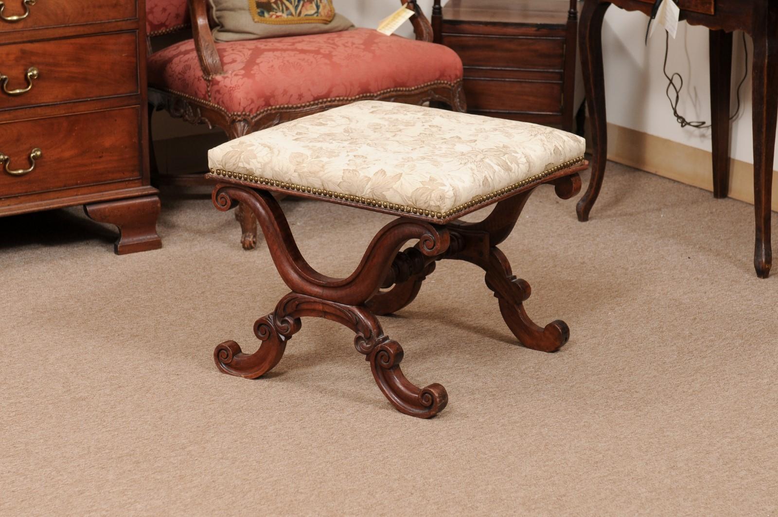 English William IV Mahogany X Form Bench with Upholstered Seat, ca. 1830 4