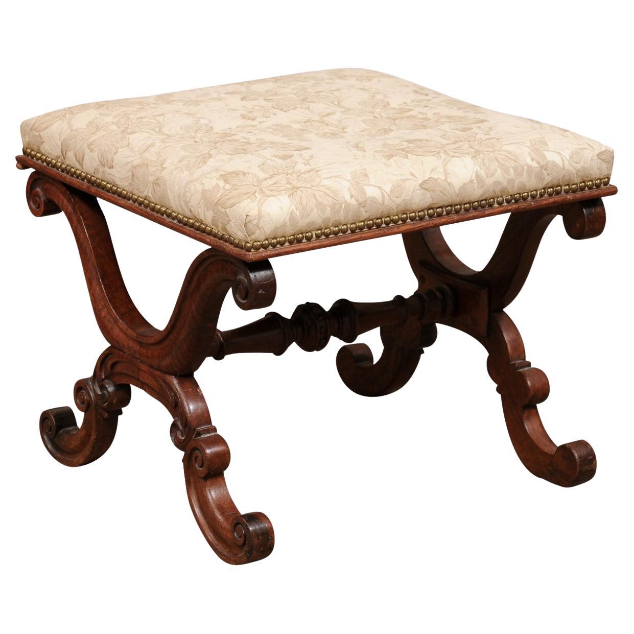 English William IV Mahogany X Form Bench with Upholstered Seat, ca. 1830 For Sale