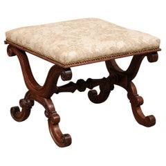 Antique English William IV Mahogany X Form Bench with Upholstered Seat, ca. 1830