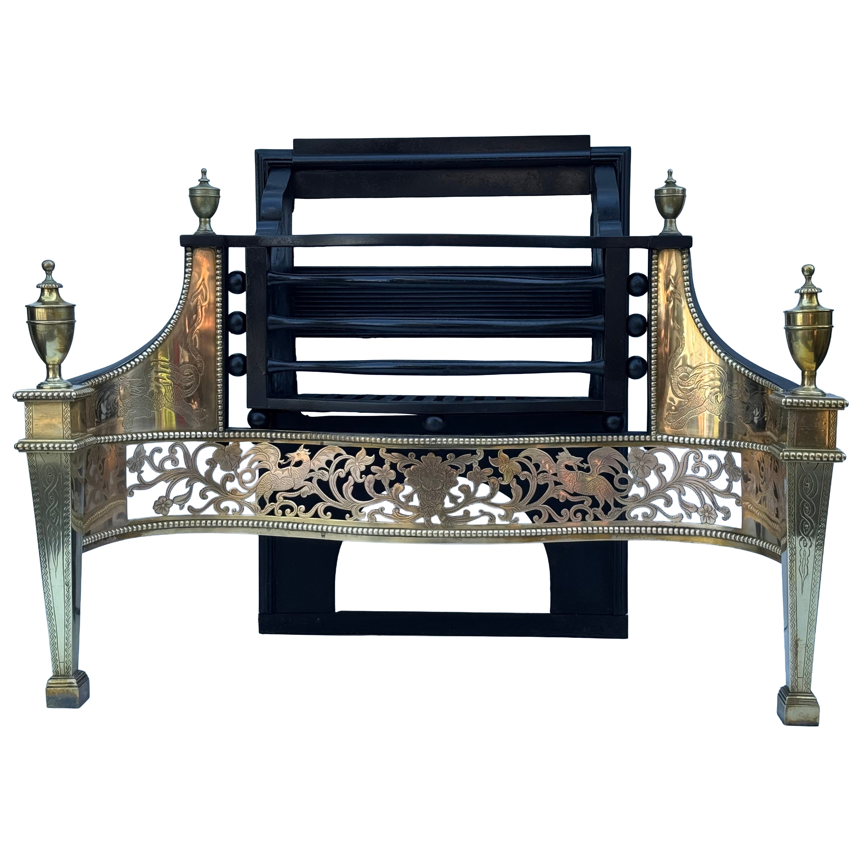 Rejilla de chimenea inglesa de latón ormolu de Guillermo IV con dragones y serpientes en venta