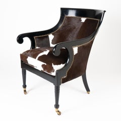 Fauteuil Gondola anglais à cadre en acajou peint de style William IV en cuir de veau