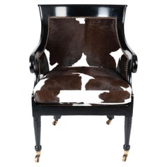 English William IV Painted Mahogany Frame Gondola Arm Chair in Calfskin