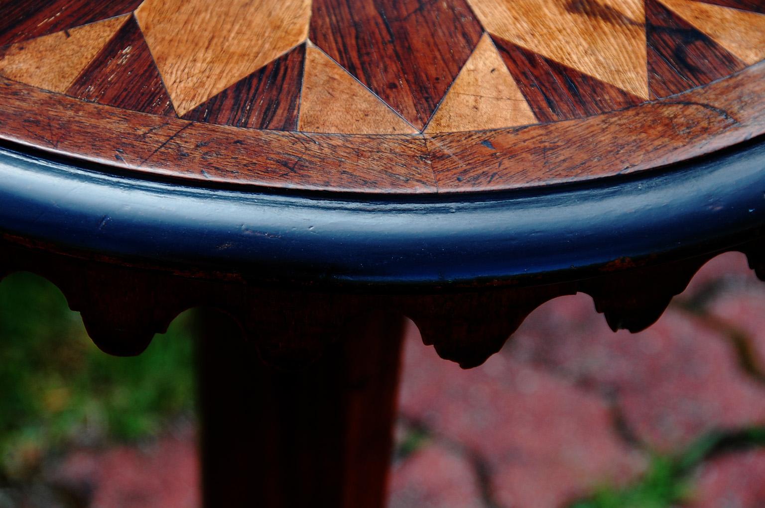 English William IV Parquetry Tilt Table with Faceted Tapered Column, Carved Feet In Good Condition In Wells, ME