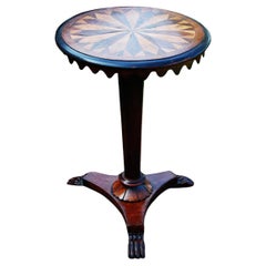 English William IV Parquetry Tilt Table with Faceted Tapered Column, Carved Feet