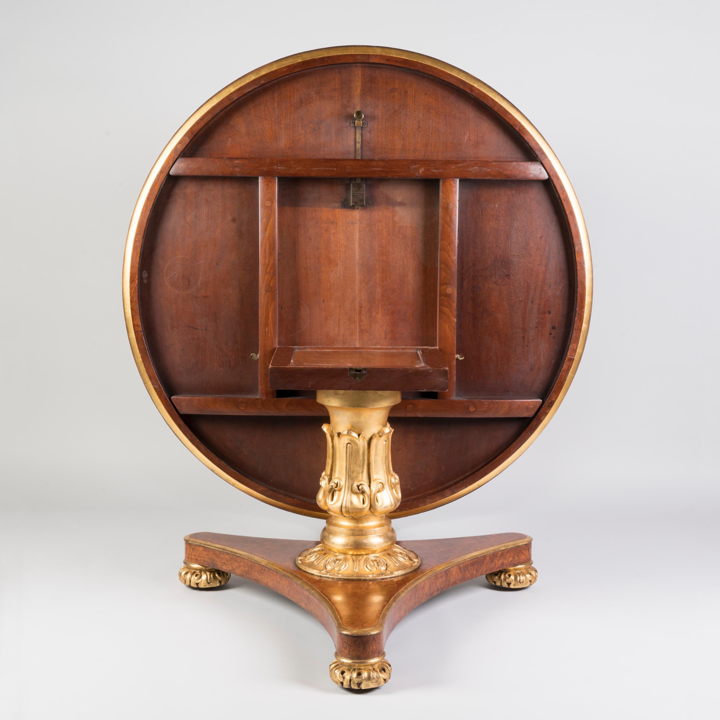 19th Century English William IV Period Burr Elm Parcel-Gilt Centre Table Attributed to Seddon For Sale