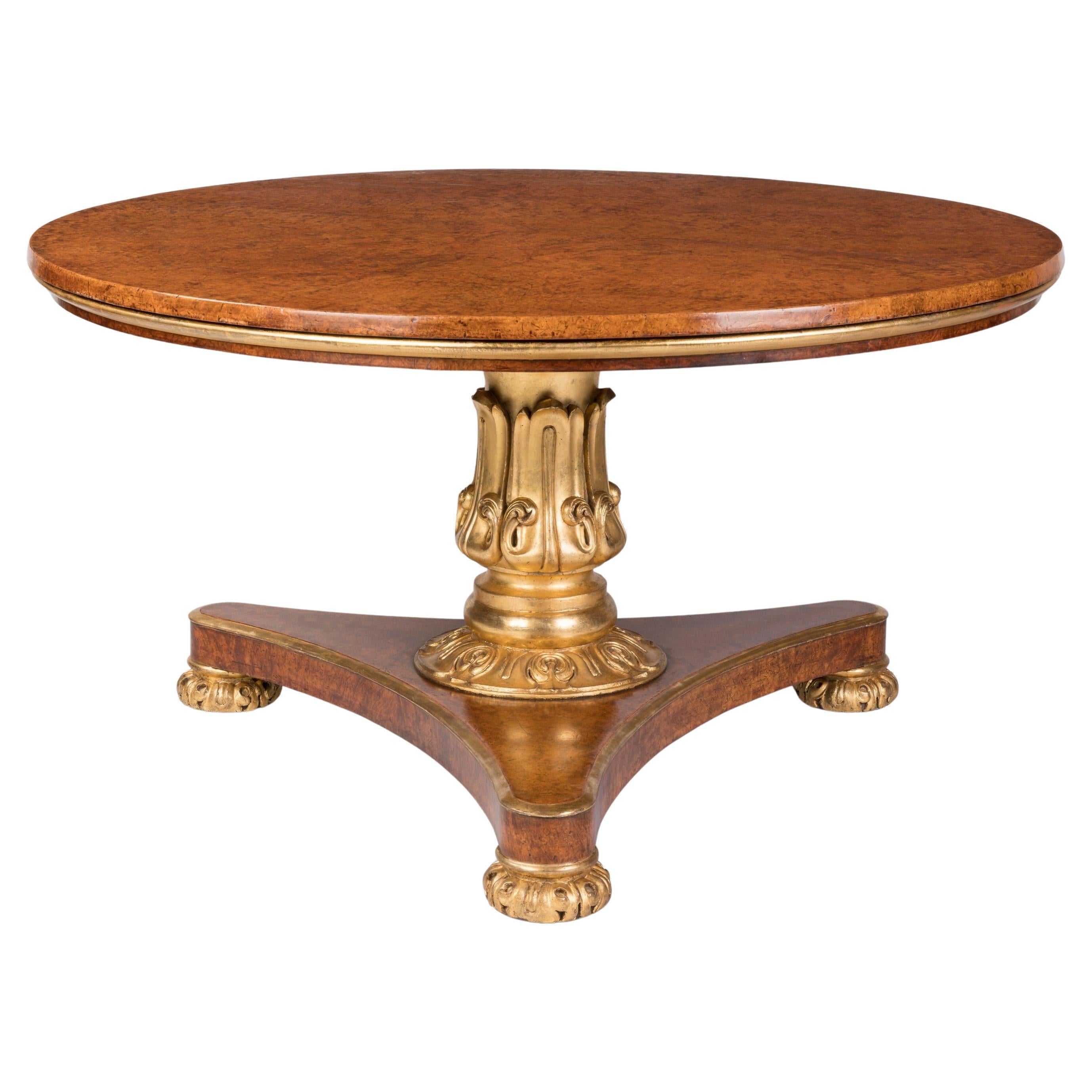 English William IV Period Burr Elm Parcel-Gilt Centre Table Attributed to Seddon