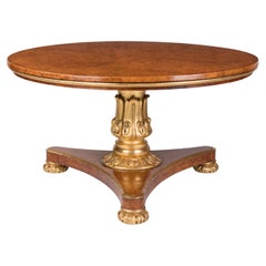 English William IV Period Burr Elm Parcel-Gilt Centre Table Attributed to Seddon
