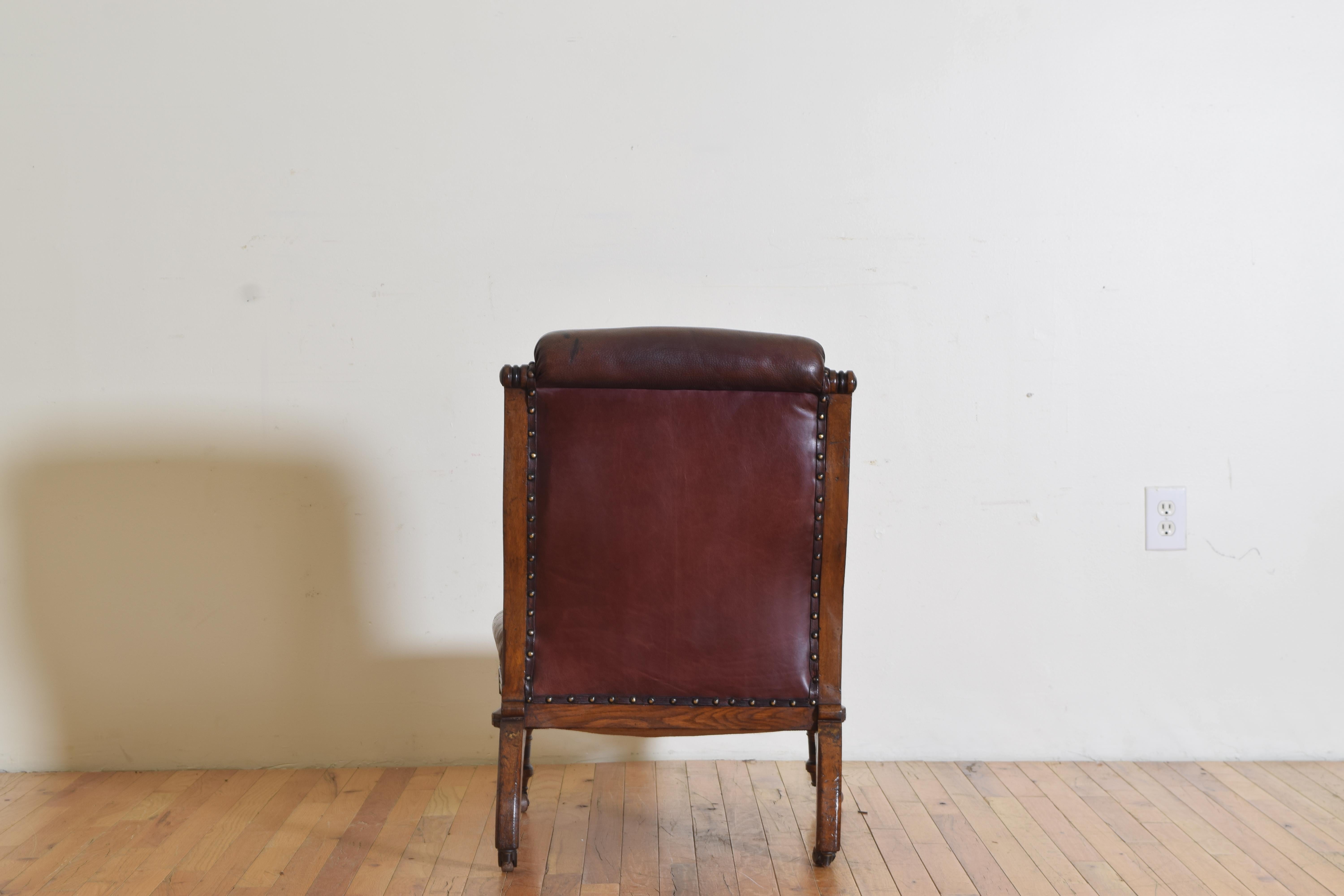 English William IV Period Parcel Ebonized Oak & Leather Library Chair, ca. 1835 1