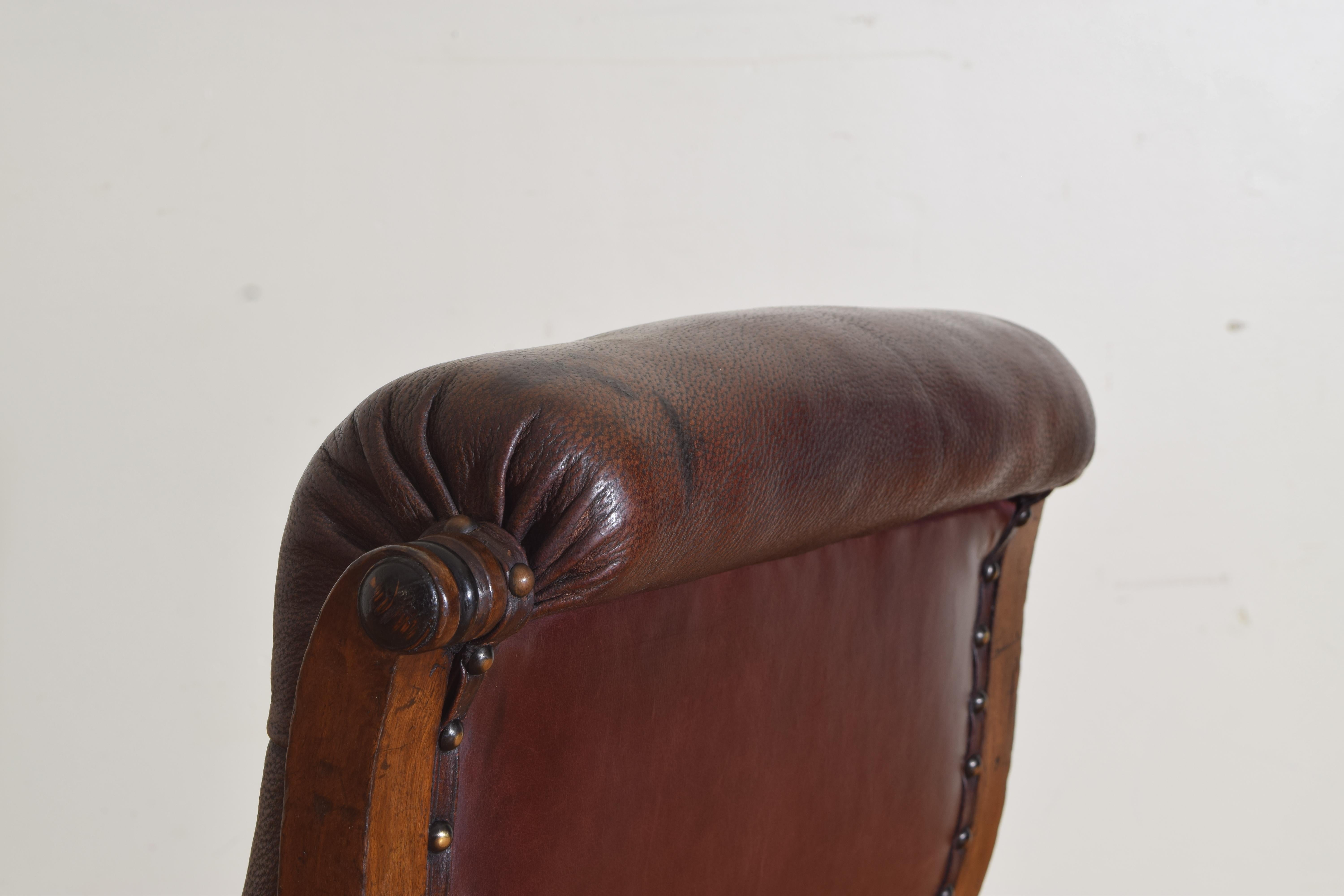 English William IV Period Parcel Ebonized Oak & Leather Library Chair, ca. 1835 2