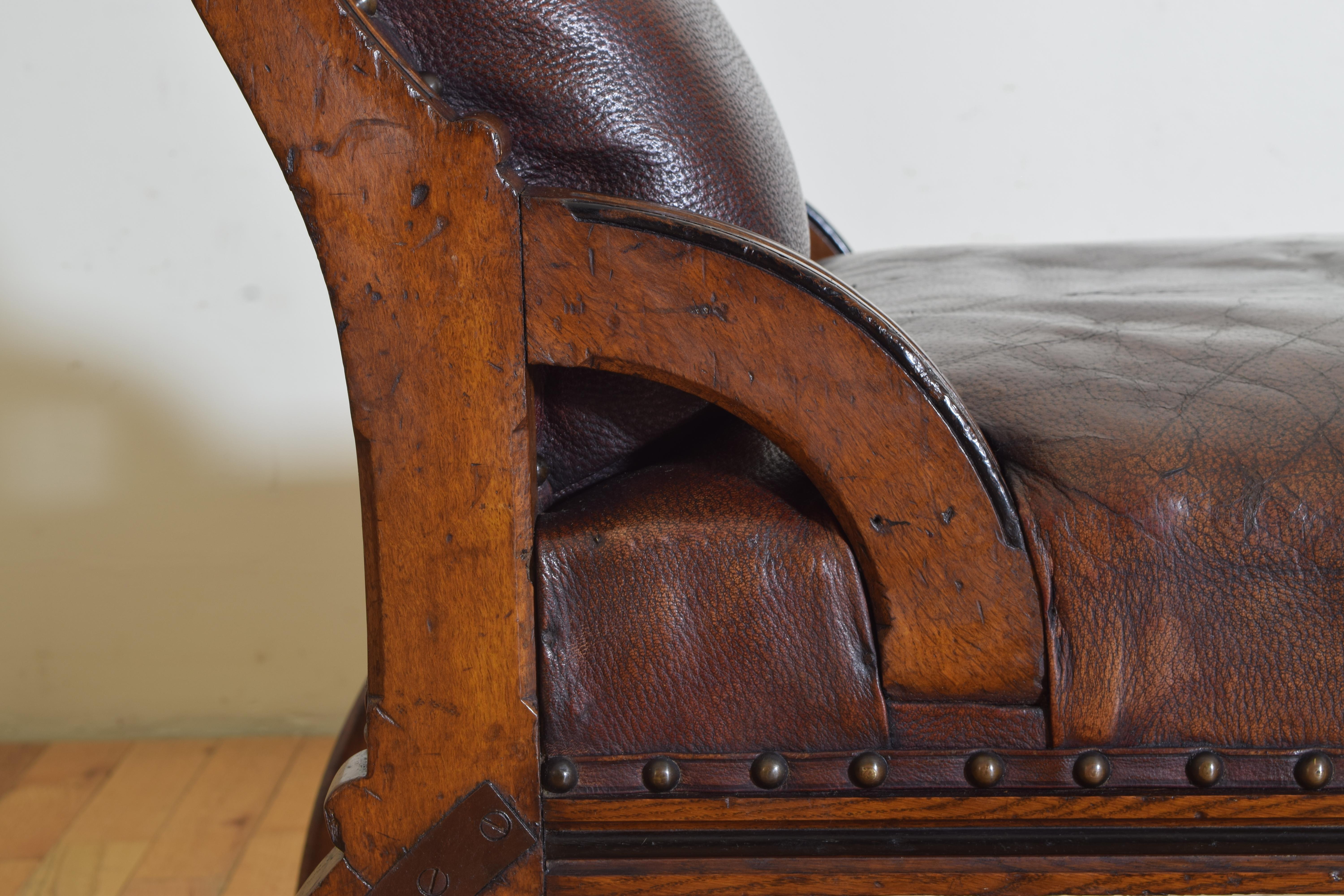 English William IV Period Parcel Ebonized Oak & Leather Library Chair, ca. 1835 3