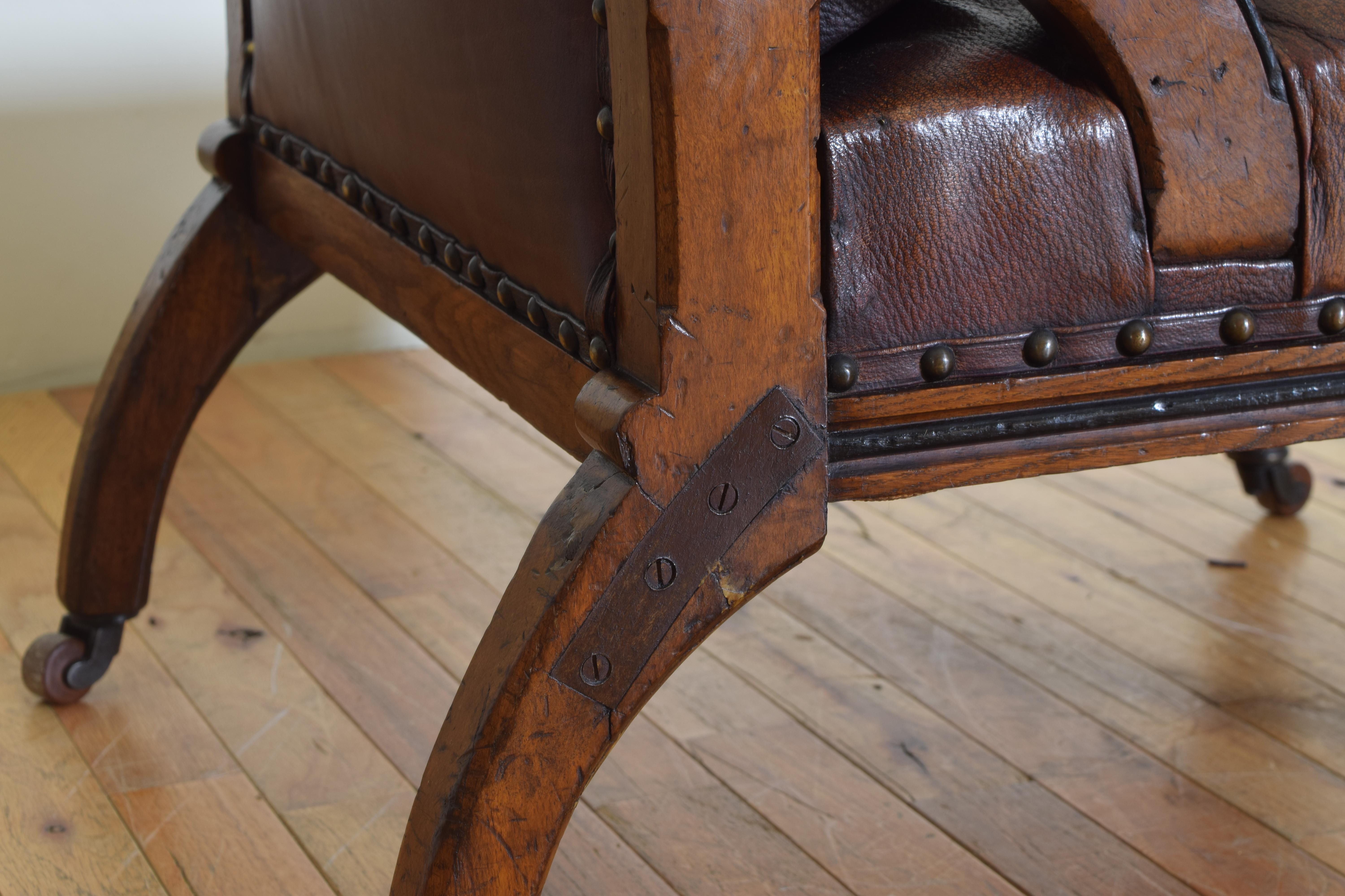 English William IV Period Parcel Ebonized Oak & Leather Library Chair, ca. 1835 4