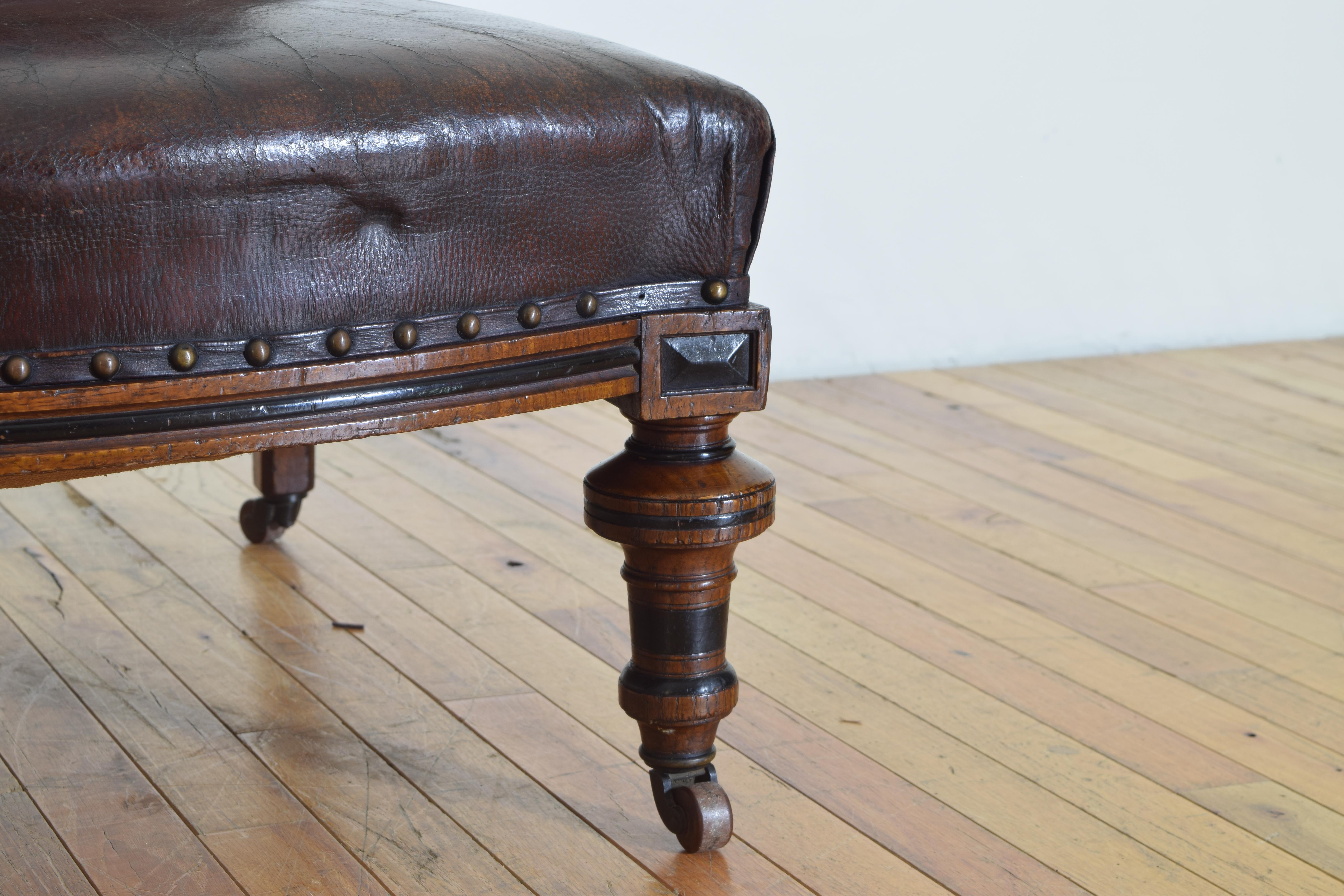 English William IV Period Parcel Ebonized Oak & Leather Library Chair, ca. 1835 5