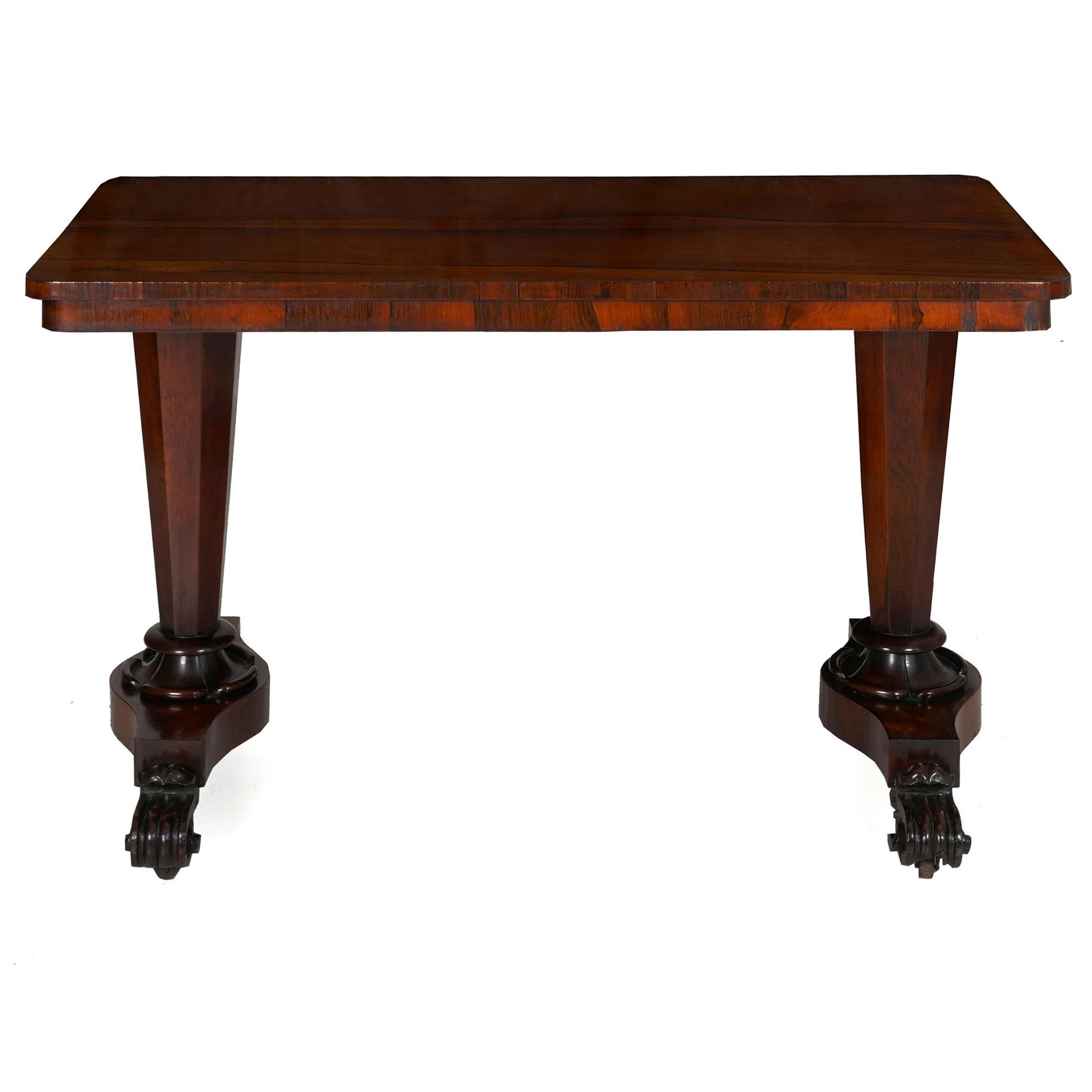William IV rosewood library table
England, circa 1840
Item # 010EFL06K 

A fine William IV period library table from England circa the second quarter of the 19th century, it is dressed in chaotic and exotic rosewood ebony veneers throughout that