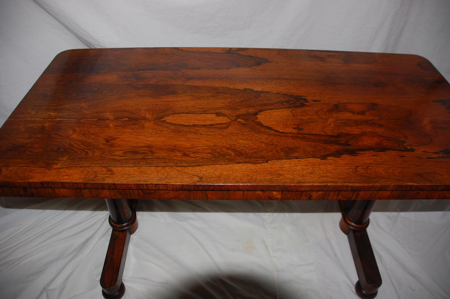 19th Century English William IV Period Rosewood Library Table with Pedestal Ends