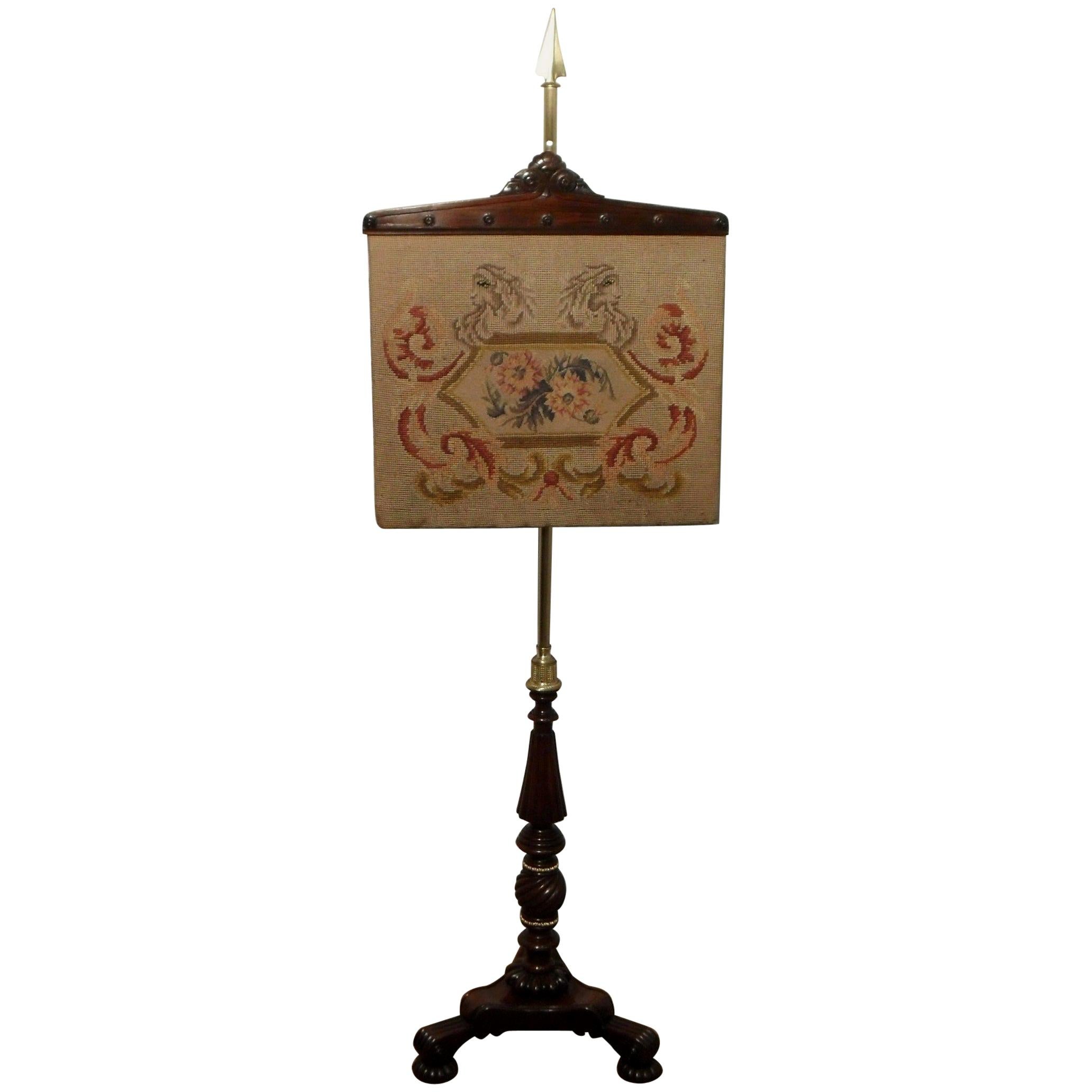 English William IV Rosewood Pole Screen with Tapestry For Sale