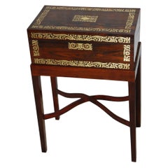 English William IV Rosewood Writing Box with Extensive Brass Inlay Now on Stand