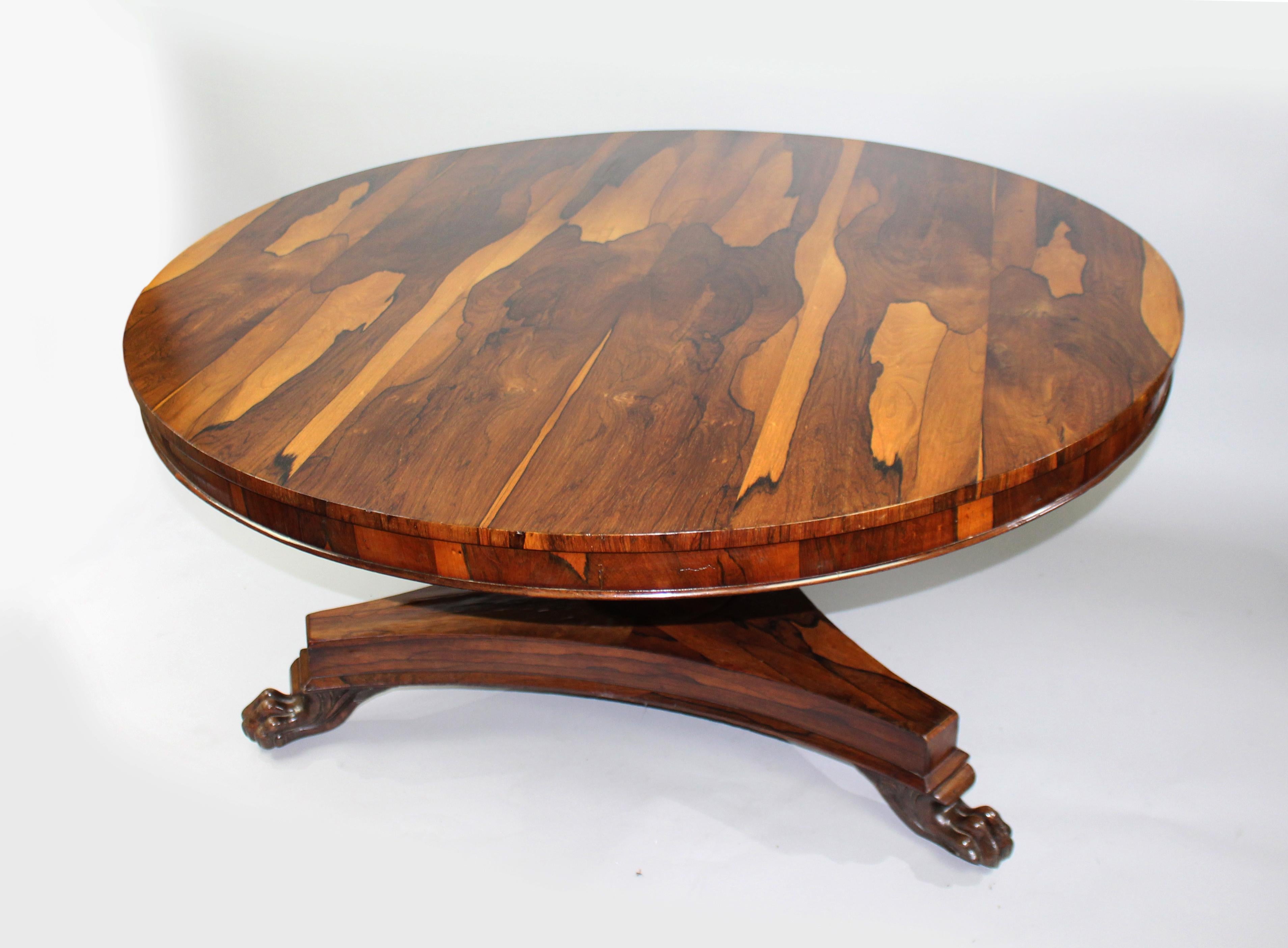 Centre table

Period 
circa 1830, English

Wood 
Sabina wood

Condition 
Offered in good condition. A few small marks to the finish commensurate with age, and some slight lifting to the veneer. Very attractive patina, a lovely quality