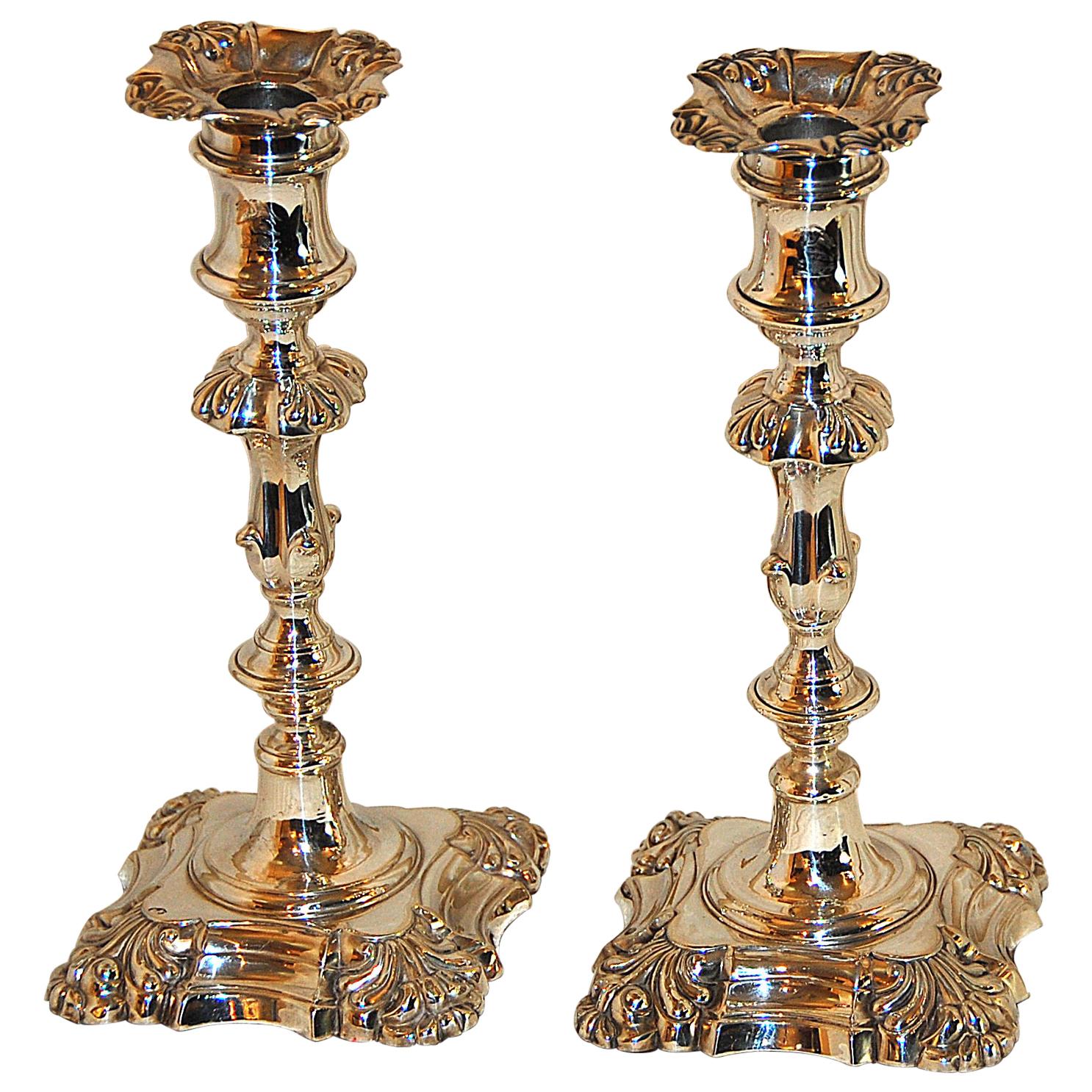 English William IV Sterling Silver Pair of Candlesticks Dated 1836