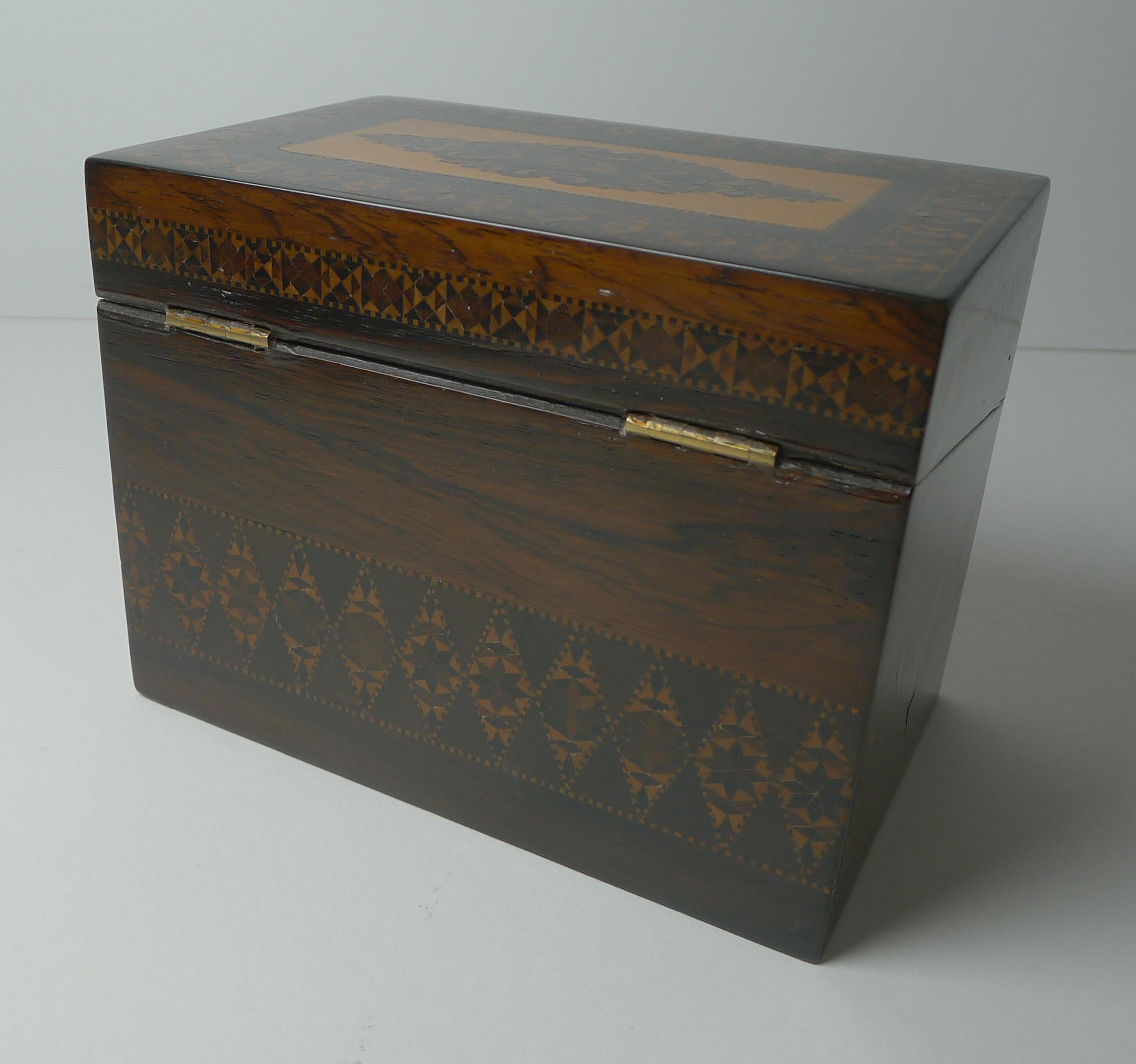 British English William IV Stickware Tunbridge & Rosewood Stationery Box c.1835 For Sale