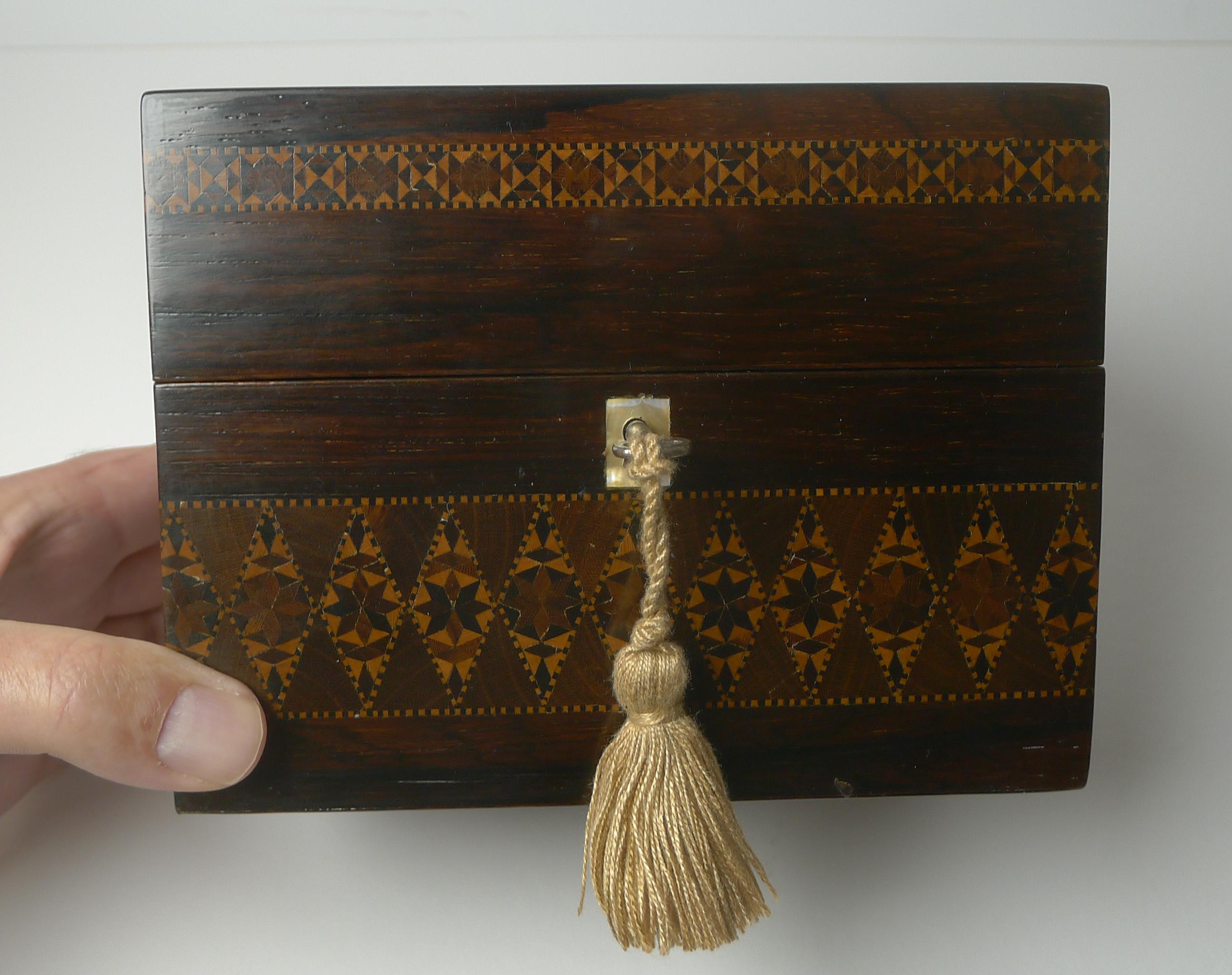 Caja de papelería inglesa William IV Stickware Tunbridge & Rosewood c.1835 Incrustación en venta