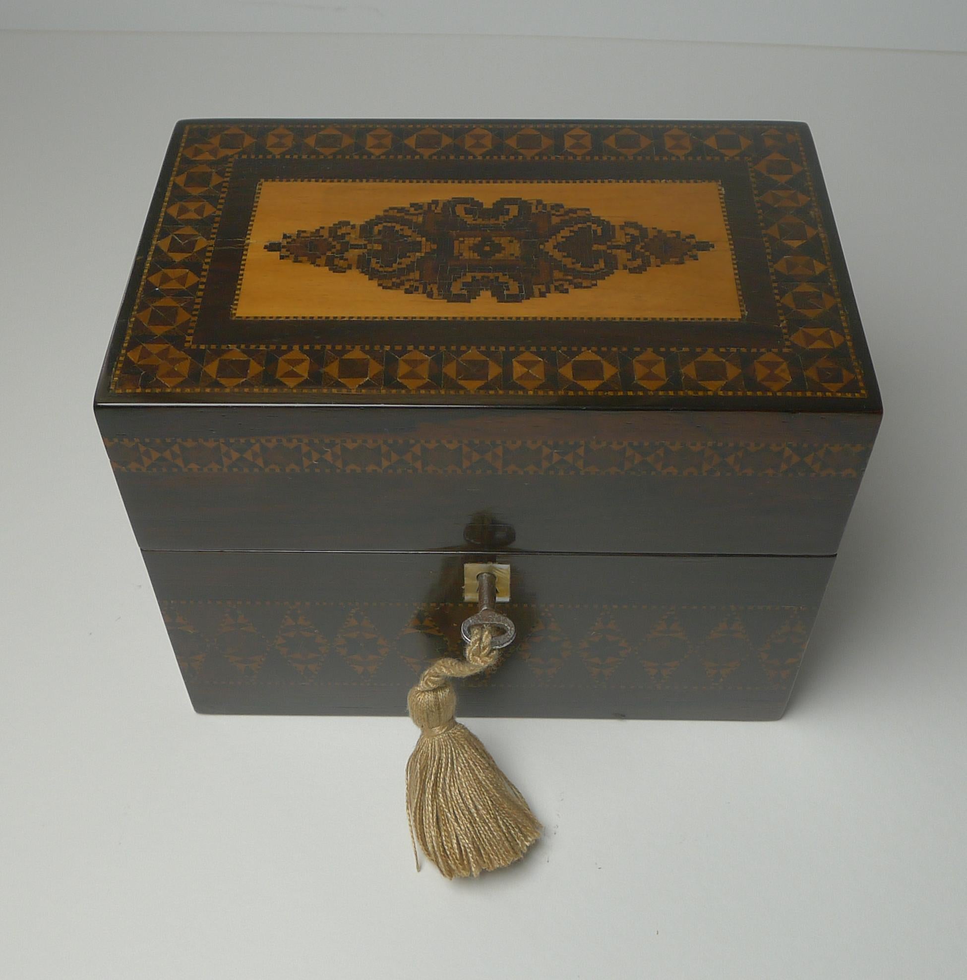 Wood English William IV Stickware Tunbridge & Rosewood Stationery Box c.1835 For Sale