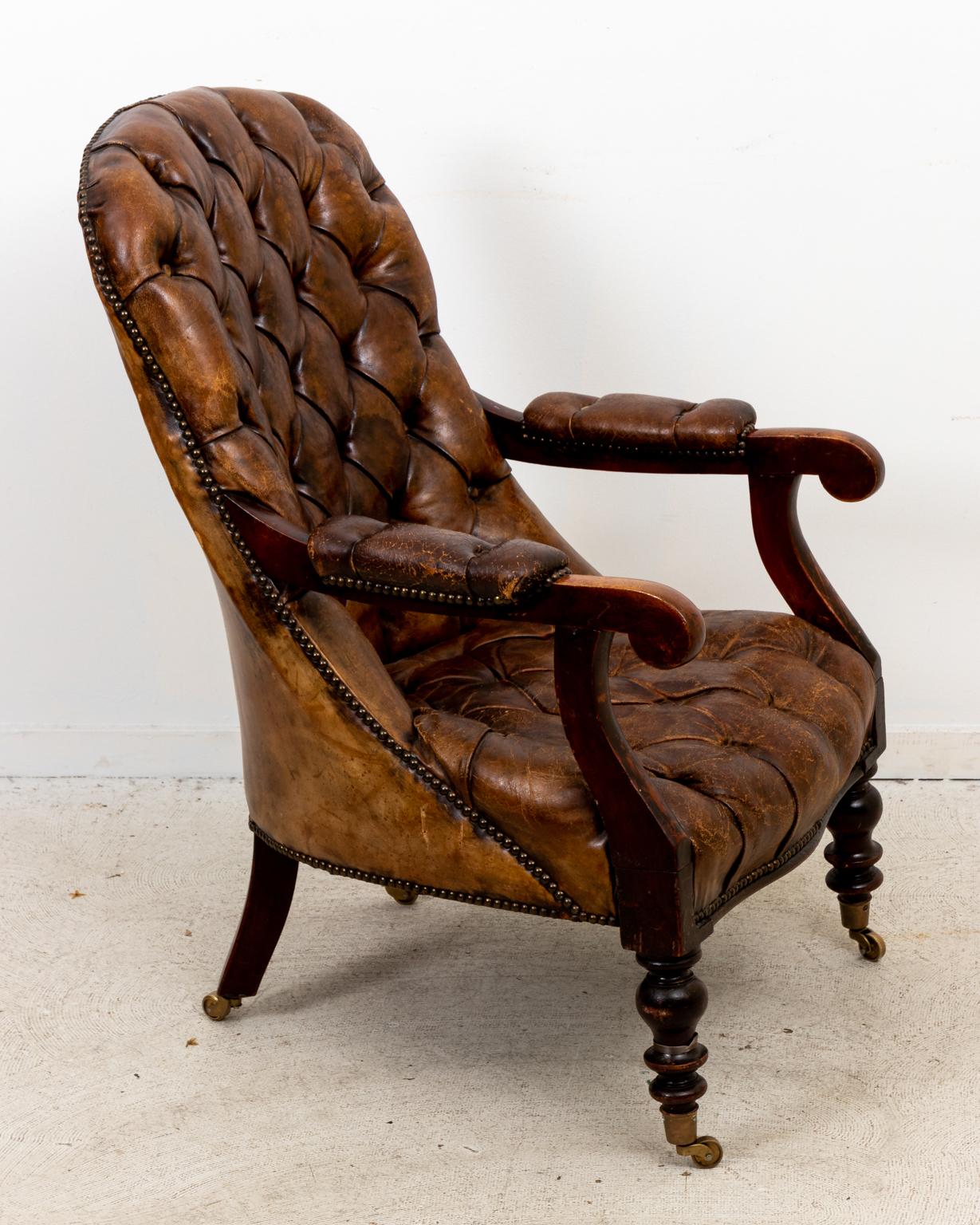 Baroque English William IV Style Leather Library Chair