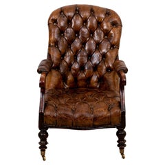 Sedia da biblioteca in pelle stile William Williams inglese