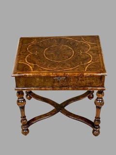 English William & Mary Period Walnut Oyster Veneered Glove Box on Later Stand