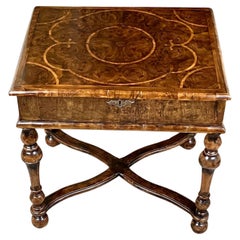 English William & Mary Period Walnut Oyster Veneered Glove Box on Later Stand